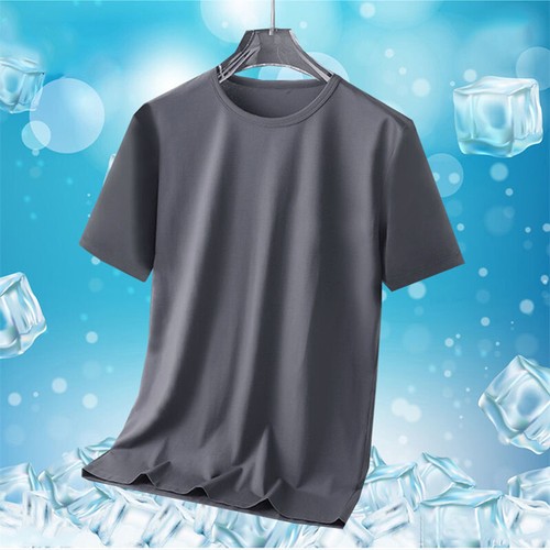 Men Ice Silk T-shirt Seamless Solid Color O-neck Short Sleeve Tops Undershirt - Picture 24 of 24