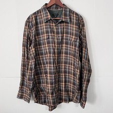 Van Heusen Mens Woven Shirt Size XL 17-17.5 Brown Plaid Long Sleeve Button Up