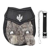 Baby Semi Dress Grey Rabbit Fur Kilt Sporran with a Thistle Emblem & Chain Belt