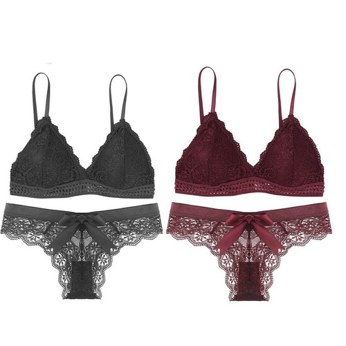 Pack de 2 ensembles de soutien-gorge en dentelle pour femmes sexy lingerie soutien-gorge et culotte sous-vêtements slips - Photo 1 sur 18