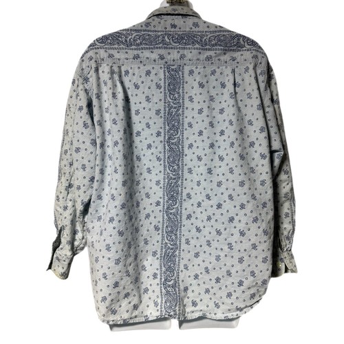 Camicia vintage anni 80 Guess Georges Marciano Paisley denim blu chambray con bottoni - Foto 5 di 10