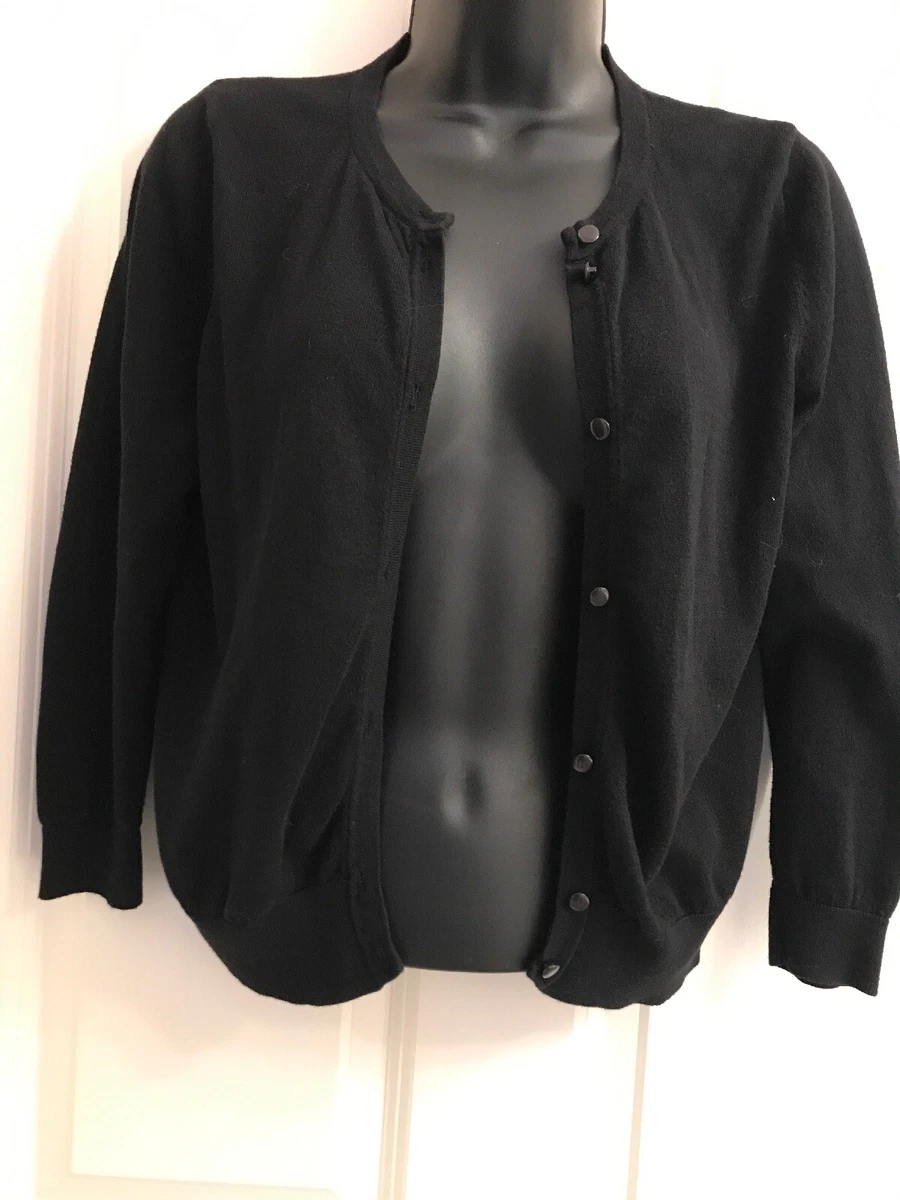 August Silk Brand Black 3 4 Sleeve Button Front Cardigan S eBay