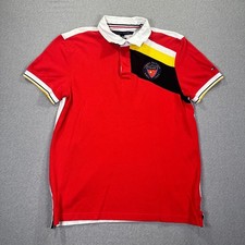 Tommy Hilfiger Rugby Polo Shirt Mens L Custom Fit Red China 85 Colorblock Y2K