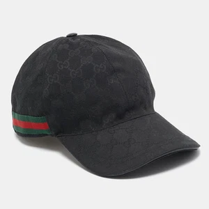 Casquette de baseball Gucci noire GG toile rayures toile détail XL