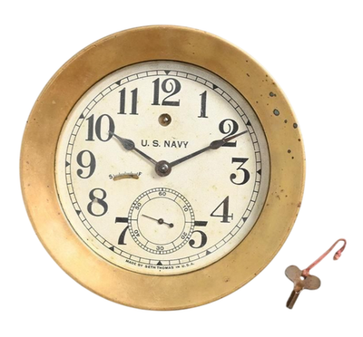 Seth Thomas U.S. Navy Brass Base Ship Deck Clock Diameter 7.2 in