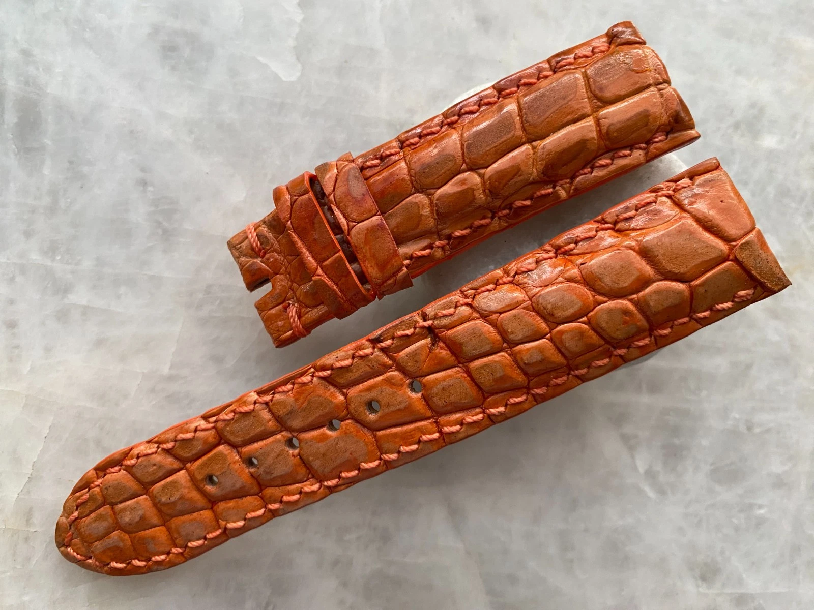 22mm/20mm Orange Alligator Crocodile Print Leather Watch Strap Band