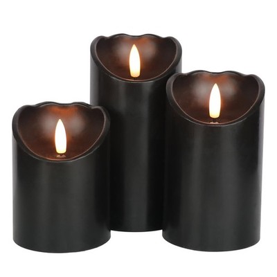 Black Flameless Pillar Candles with 6H Timer AAA Battery Powered Real Wax Wic...