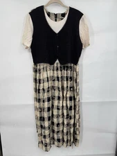 Vintage Allison Che Midi Dress Women 12 Tan Black Pilgrim Peasant Farm House