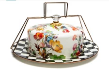 MACKENZIE-CHILDS WHITE FLOWER MARKET CAKE CARRIER NEW IN ORIGINAL BOX