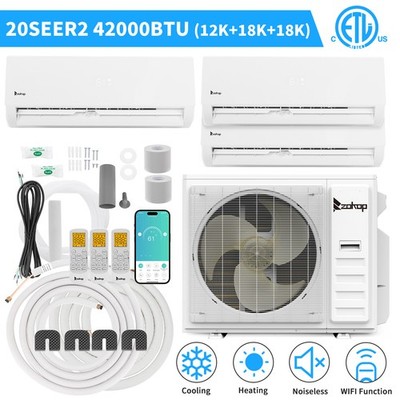42000 BTU 20 SEER2 3 Zone Mini Split Air Conditioner and Heat Pump 12K +18K+18K