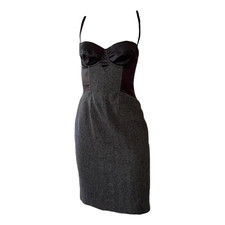 Dolce & Gabbana Fitted Corset Dress  Gray Herringbone Spaghetti Straps IT44