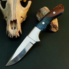 Gift-Ready 9.1" Damascus / Steel Knife Full Tang Hunt it Hunt + Leather Sheath