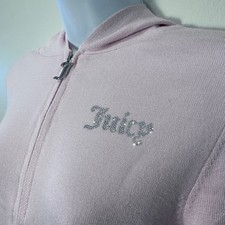 NWT Juicy Couture Baby Pink Knit Tracksuit Set Hoodie Pants Rhinestone Logo Sz M
