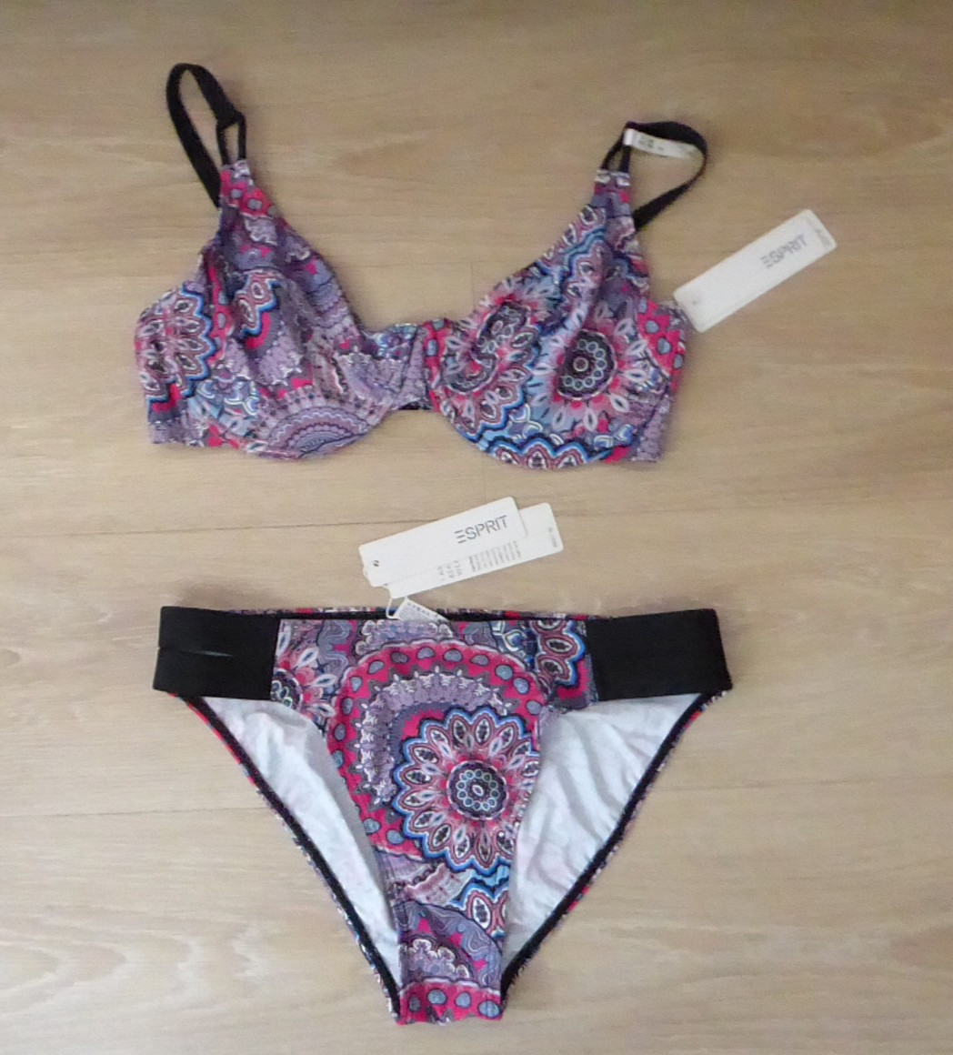 Esprit Bikini*Bügel-Oberteil Gr. 40 *Cup 80E*Slip Hose Gr. 40*pink-blau-rosa-usw