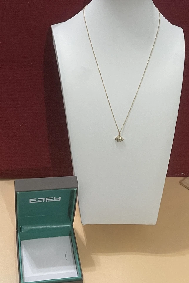 COLLAR COLGANTE DE PLATA ESTERLINA Y DIAMANTES Oro MAL OJO DE EFFY /$570 Foto 2 de 4