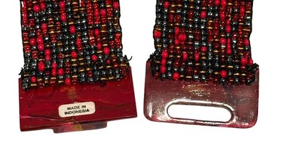 Red Beaded Stretch Belt With Lacquer Wood Buckle Vintage  display picture 2