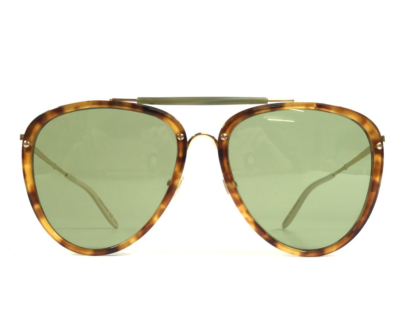 Gucci Sunglasses GG0672S 003 Gold Tortoise Aviator Frames w/ Light Green Lenses