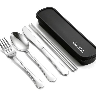 Camping Besteck, 4 Stück Edelstahl Reisebesteck mit Etui, Besteckset to go, E...