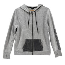 Bebe Sport Full Zip Hoodie Jacket Womens Grey Logo Sleeve Pockets Size L