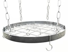 Rogar Round Pot Rack with Grid Hammered Steel / Chrome