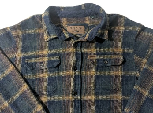 Camicia uomo Orvis bottoni XXL verde blu grigio marrone quadri flanella pesante - Foto 2 di 10