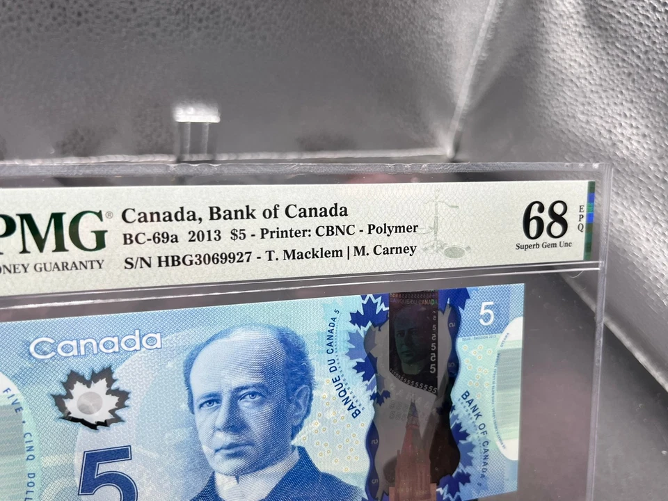 2013 $5 Bank of Canada Graded PMG Super Gem UNC68 SN HBG3069927 - Image 3 of 4