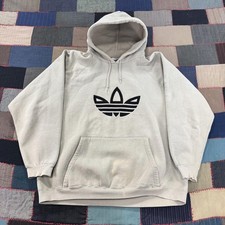 Vintage 90s Adidas Hoodie Mens Cream Trifold Logo Pullover USA Made - XL