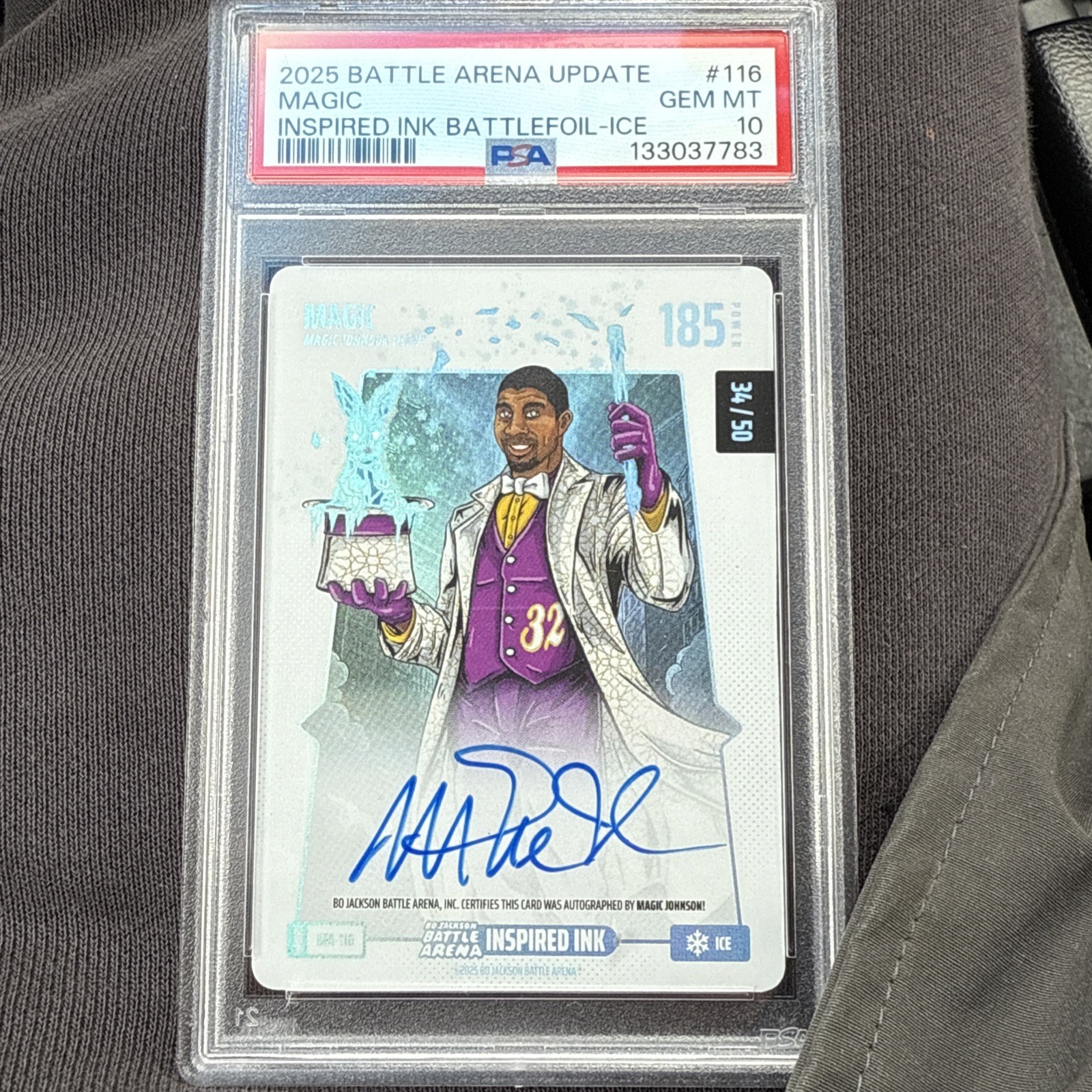 "Magic Johnson" Bo Jackson Battle Arena Battlefoil Auto ice /50. (Pop1) PSA 10 