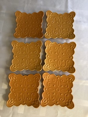 Home & Garden Party Stoneware Tuscan Home Square Salad Plates Set 6 Harvest Gold