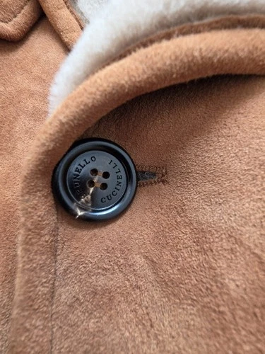 Brunello Cucinelli Men’s Cognac Suede Shearling Double-Breasted Coat XL NWT image 7