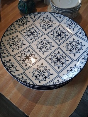 Orly Maison New York-Blue & White Square Geometric-10'' Dinner Plates-Set of 6