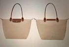 NEW Longchamp Le Pliage Large Tote Bag Paper  white Nylon Brown Leather Handles