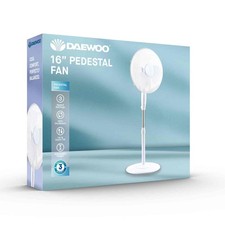 Daewoo 16" White Pedestal Fan Round Base Adjustable Height Oscillating