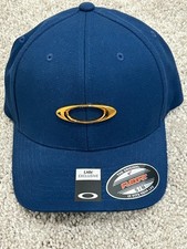 Oakley Men's Tin Can Precious Metals Flex Cap Hat Blue Gold S/M Small Medium