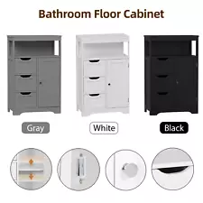 3 Color Bathroom Floor Cabinet Storage Shelf Adjustable Shelf w/1 Door 3 Drawers