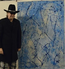 64”X44” Pollock/Richter style canvas ￼painting Acrylic,Abstract, Modern,X Large