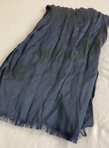 New John Varvatos Collection Crinkled Black & Blue Abstract Design Fringe Scarf - Picture 6 of 7