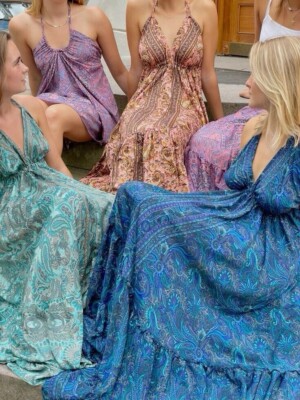 indian style beach dresses Buy Silk Midi Dress Halter Neck Indian Handmade Beach Dress