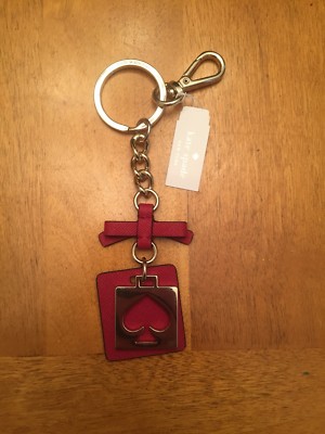 KATE SPADE Dynasty Red   Leather & Cut Out Spade GoldMetal Key Chain/Ring/Fob