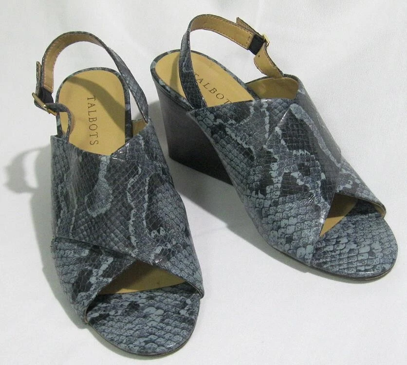 TALBOTS Women's Slingback Wedge Leather Sandals Size 9.5M Blue Snake - EXCELLENT - Image 3 of 4
