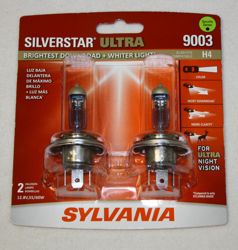 Sylvania Silverstar ULTRA 9003 H4 High Performance Headlight Bulbs Pair