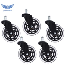 5PC 3 inch Heavy Duty Office Chair Caster Rubber Swivel Wheels Replacement Set