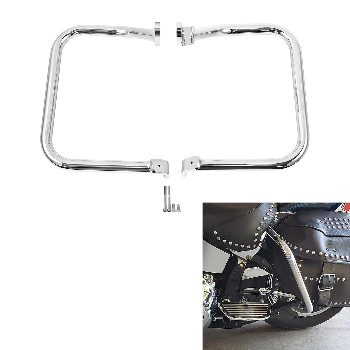 H. M Chrome Rear Saddlebag Guard Rail Crash Bar Fit For Harley Heritage