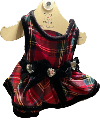 Max‘s Closet Red & Black Plaid w/Beautiful Velvet Bows- Size Xtra Sm 4 Doggies🎀 - Picture 12 of 21