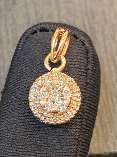 Pave 0.30 Cts Round Brilliant Cut Natural Diamonds Halo Pendant In Fine 14K Gold - Picture 7 of 12