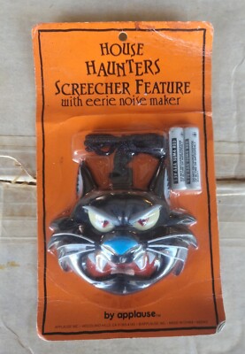Vintage Halloween Haunted House Screamer Door Knocker B/O '89 Applause Black Cat