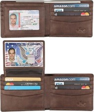 Wallet for Men-Genuine Leather RFID Blocking With 2 ID Window -Brown
