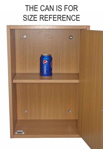 Wooden Lockable Brown Beech Wall Cabinet Supplied With 2 Keys - Picture 3 of 8