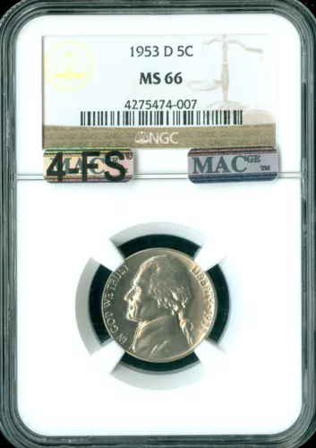 1953 D JEFFERSON NICKEL NGC MS66 4FS PQ RARE MAC SPOTLESS $700.00 FOR A FS .