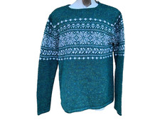 Alliance Vintage 80s Sweater green with white snowflakes M pullover acrylic